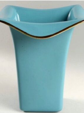 Southern Living At Home Toscana Collection Blue Gold Trim Ceramic Square Vase